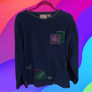 Vintage Premier International dark blue patchwork leaf sweater